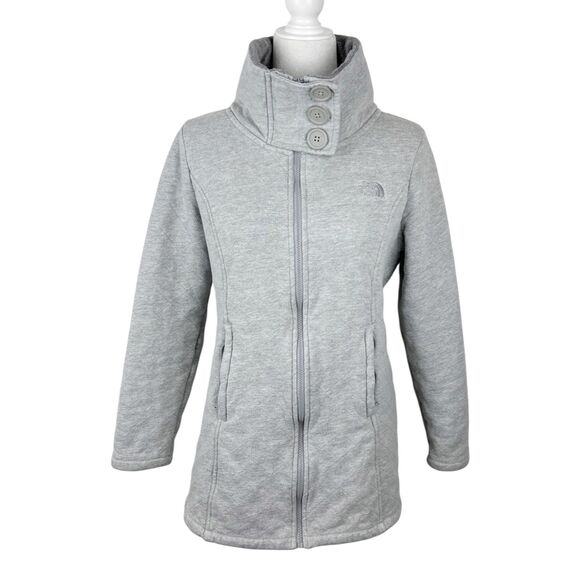The North Face Sweater Women Medium Grey Soft Fleece Line Zip Up Mid Length Cold - Picture 1 of 16